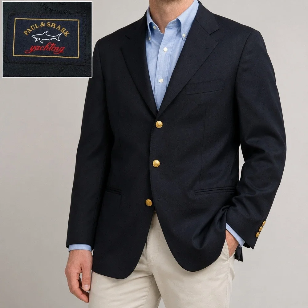 Paul & Shark Blazer Mens 42R Yachting Navy Blue Loro Piana Wool Italy